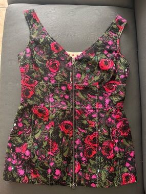 Marni Floral Zip Dress Top in Black, Olive & Hot Pink